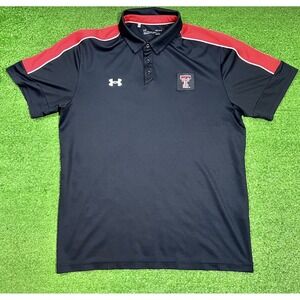 Texas Tech Team Issue Polo LG UA Red Raiders Football Black Golf Logo Patch EUC